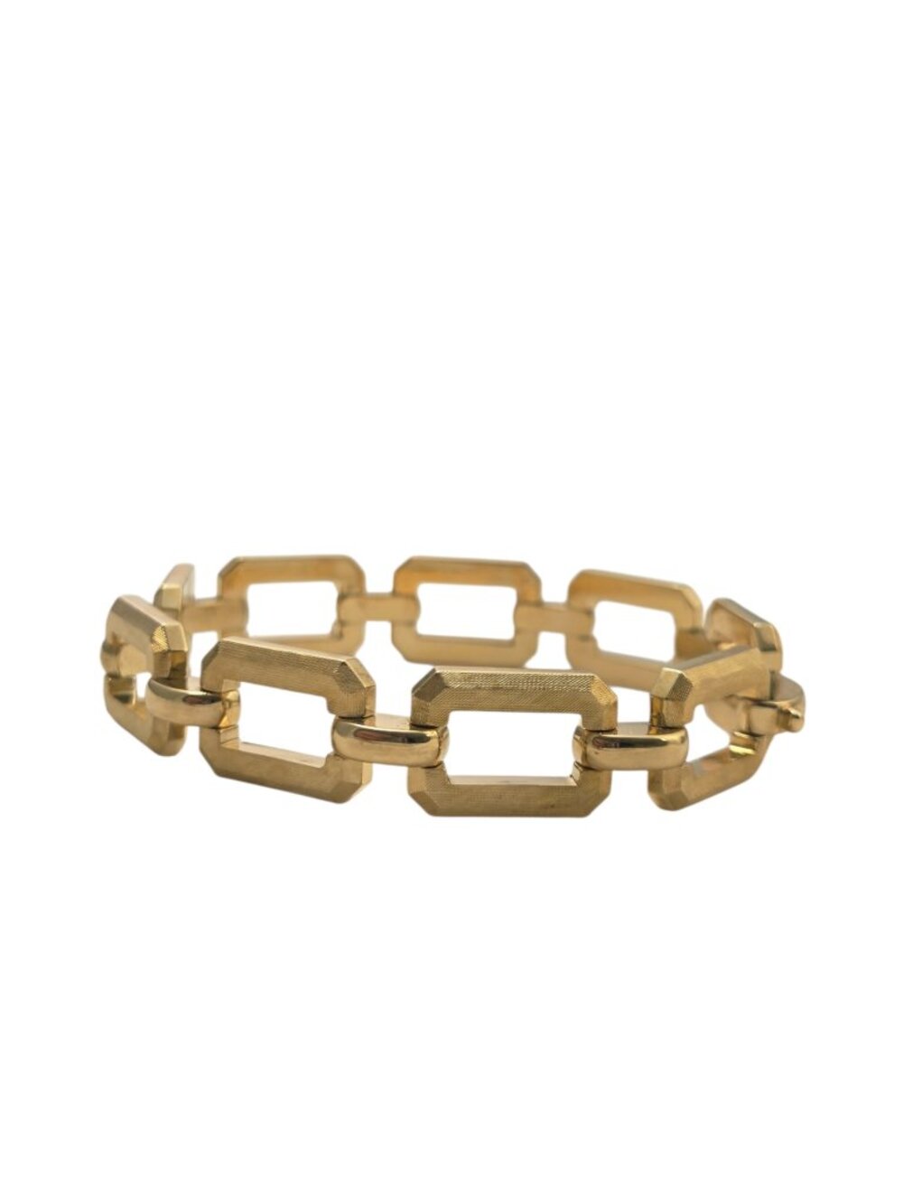 14K Yellow Gold Textured Oval Link Bracelet #25149